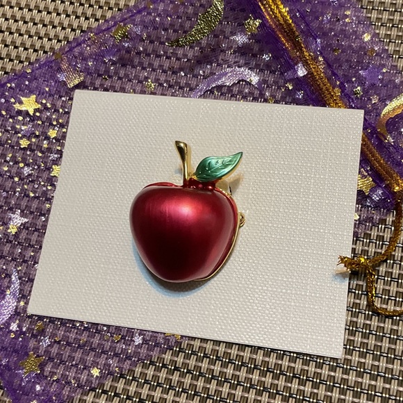 Jewelry - Red Apple Pin with Green Leaf Enamel Brooch